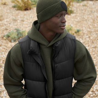 Circular fashion patch beanie in Airforce Blue/Black - North Print Workwear