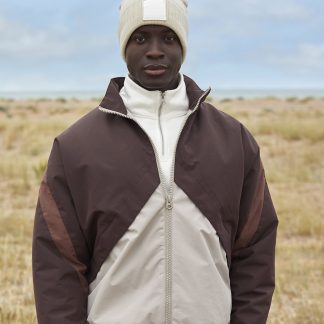 Appliqué patch pom beanie in Ash/White - North Print Workwear