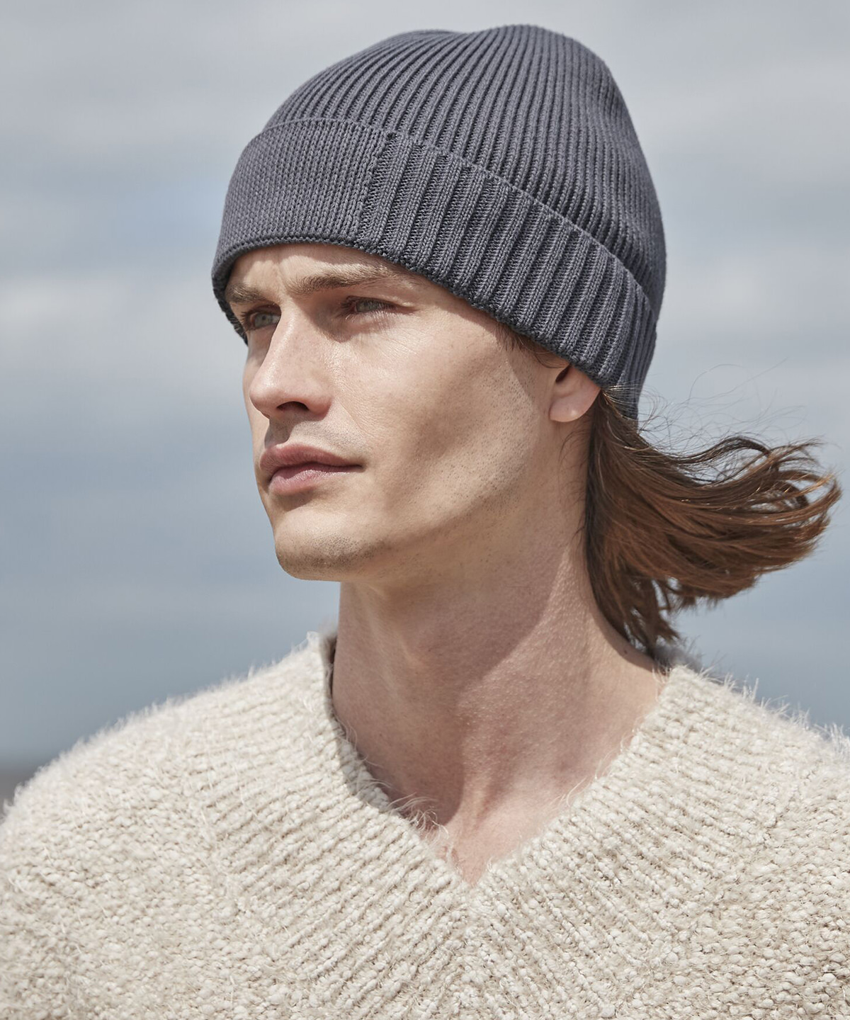 Organic cotton engineered patch beanie in Black - North Print Workwear