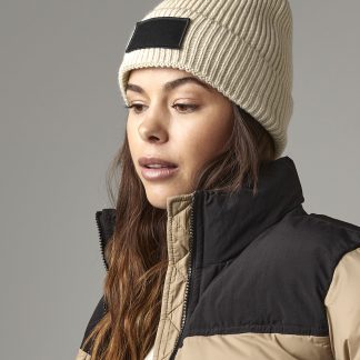 Fashion patch beanie in Biscuit/Black - North Print Workwear