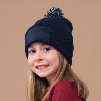 Kids snowstar patch beanie in Black/Bright Royal - North Print Workwear