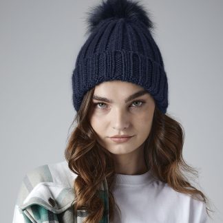 Verbier fur pop pom chunky beanie in Black - North Print Workwear