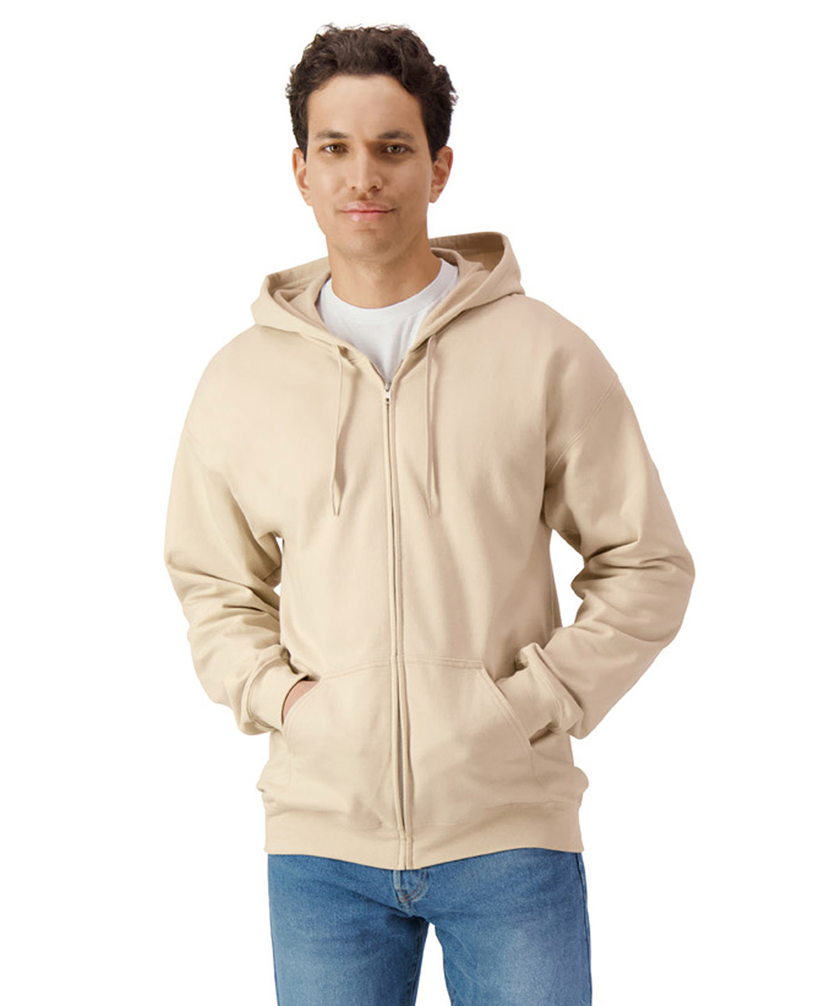 Softstyle™ midweight fleece adult full-zip hooded sweatshirt in Black - North Print Workwear