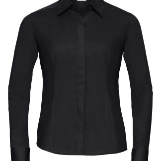 Women's long sleeve polycotton easycare fitted poplin shirt in Black - North Print Workwear