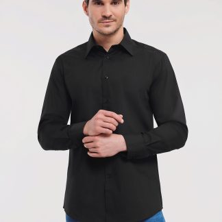 Long sleeve polycotton easycare fitted poplin shirt in Black - North Print Workwear
