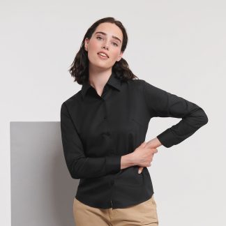 Women's long sleeve easycare Oxford shirt in Black - North Print Workwear