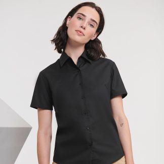 Women's short sleeve Oxford shirt in Black - North Print Workwear