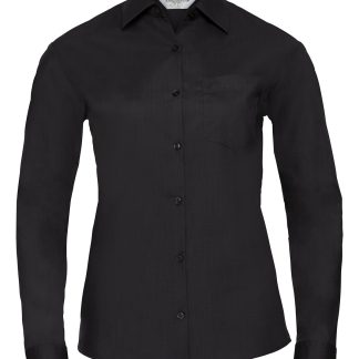 Women's long sleeve polycotton easycare poplin shirt in Black - North Print Workwear