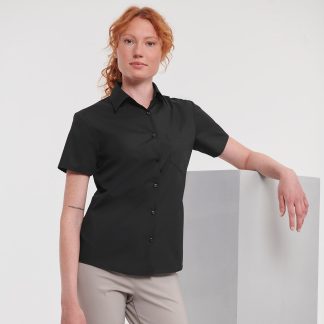 Women's short sleeve polycotton easycare poplin shirt in Black - North Print Workwear