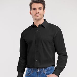 Long sleeve pure cotton easycare poplin shirt in Black - North Print Workwear