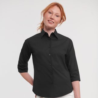 Women's ¾ sleeve easycare fitted shirt in Black - North Print Workwear