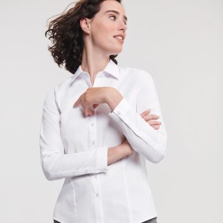 Women's long sleeve herringbone shirt in Light Blue - North Print Workwear