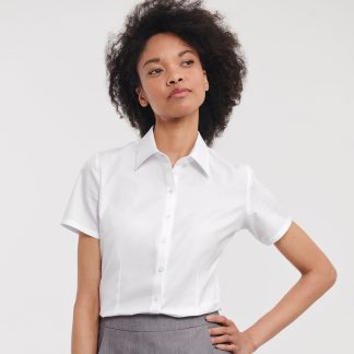 Women's short sleeve herringbone shirt in Light Blue - North Print Workwear