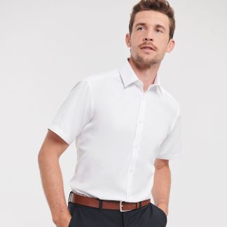 Short sleeve herringbone shirt in Light Blue - North Print Workwear