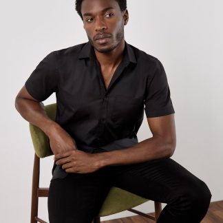 Poplin shirt short-sleeved (tailored fit) in Black* - North Print Workwear