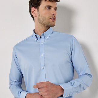Stretch Oxford shirt long-sleeved (slim fit) in Light Blue - North Print Workwear