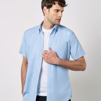Slim fit workwear Oxford shirt short sleeve in Light Blue - North Print Workwear
