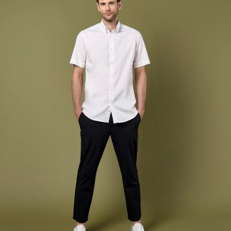 Premium Oxford shirt short-sleeved (tailored fit) in Black - North Print Workwear