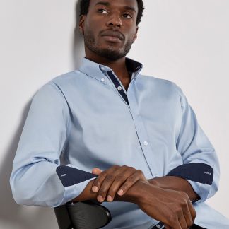 Contrast premium Oxford shirt (button-down collar) long-sleeved (tailored fit) in Light Blue/Navy - North Print Workwear