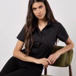 Women's poplin shirt short sleeve in Black - North Print Workwear