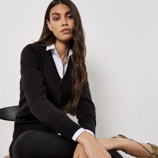 Women's Arundel v-neck cardigan long sleeve (classic fit) in Black - North Print Workwear