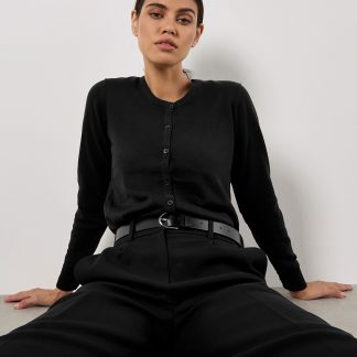 Women's Arundel crew neck cardigan long sleeve (classic fit) in Black - North Print Workwear