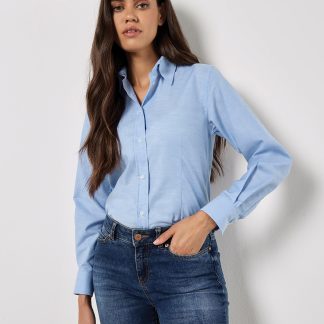 Women's workplace Oxford blouse long-sleeved (tailored fit) in Black - North Print Workwear
