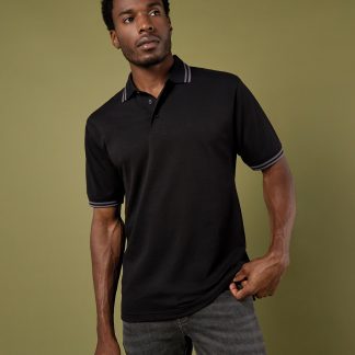 Tipped collar polo (classic fit) in Black/Charcoal - North Print Workwear