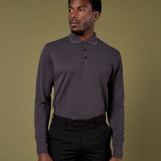 Piqué polo long-sleeved (classic fit) in Black - North Print Workwear