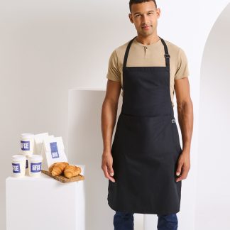 Cotton bib apron, organic and Fairtrade certified in Black - North Print Workwear