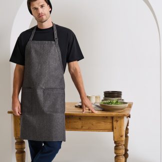 Cotton denim bib apron, organic and Fairtrade certified in Black Denim - North Print Workwear