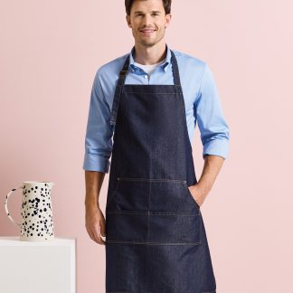 Jeans stitch bib apron in Black Denim - North Print Workwear