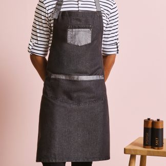Domain contrast denim bib apron in Black Denim - North Print Workwear