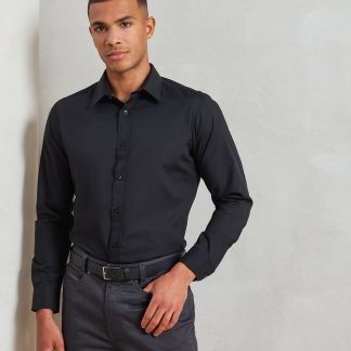 Poplin fitted long sleeve shirt in Black - North Print Workwear