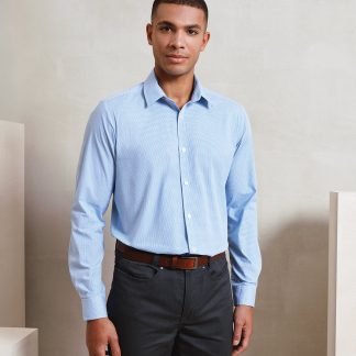 Microcheck (Gingham) long sleeve cotton shirt in Black/White - North Print Workwear