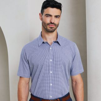 Microcheck (Gingham) short sleeve cotton shirt in Black/White - North Print Workwear