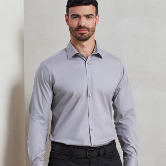 Stretch fit cotton poplin long sleeve shirt in Black - North Print Workwear
