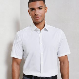 Stretch fit cotton poplin short sleeve shirt in Black - North Print Workwear