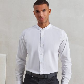 Banded collar grandad long sleeve shirt in Black - North Print Workwear