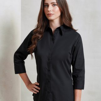 Women's ¾ sleeve poplin blouse in Black - North Print Workwear
