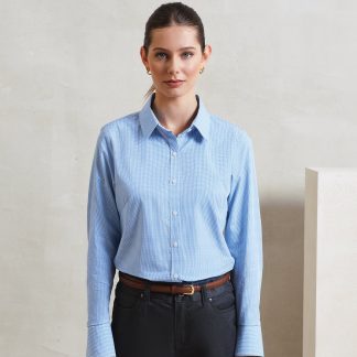 Women's Microcheck (Gingham) long sleeve cotton shirt in Black/White - North Print Workwear