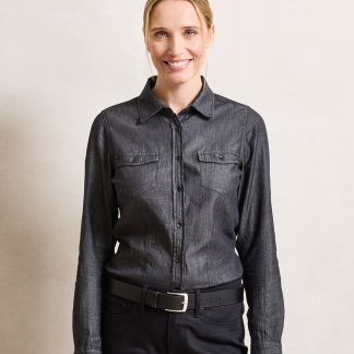 Women's jeans stitch denim shirt in Black Denim - North Print Workwear