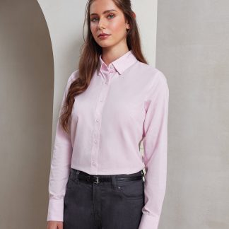 Women's cotton-rich Oxford stripes blouse in Oxford Blue - North Print Workwear
