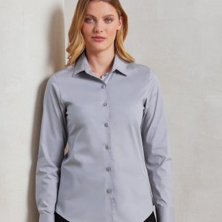 Women's stretch fit cotton poplin long sleeve blouse in Black - North Print Workwear