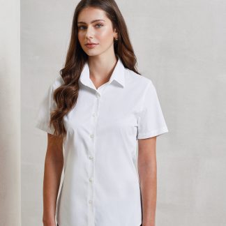 Women's stretch fit cotton poplin short sleeve blouse in Black - North Print Workwear