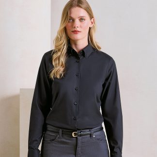 Women’s ‘Supreme’ Oxford long sleeve shirt in Black - North Print Workwear