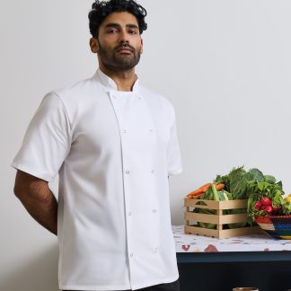Studded front short sleeve chef's jacket in Black - North Print Workwear