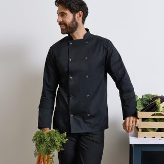 Studded front long sleeve chef's jacket in Black - North Print Workwear