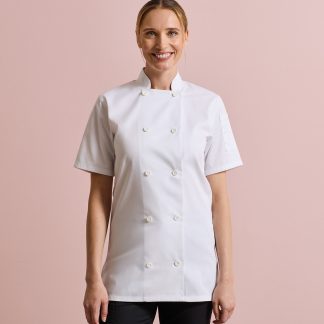 Women's short sleeve chef's jacket in White - North Print Workwear