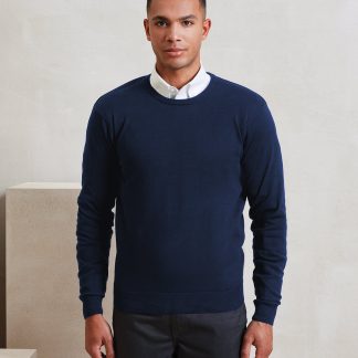 Crew neck cotton-rich knitted sweater in Black - North Print Workwear